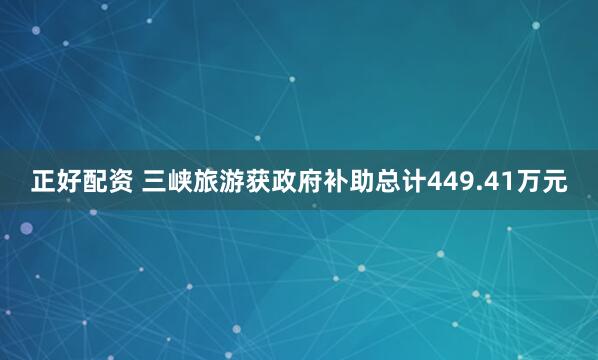 正好配资 三峡旅游获政府补助总计449.41万元