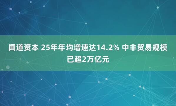 闻道资本 25年年均增速达14.2% 中非贸易规模已超2万亿元